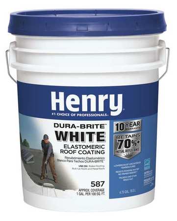 Henry Elastomeric Roof Coating, 4.75 gal, Pail, White HE587372