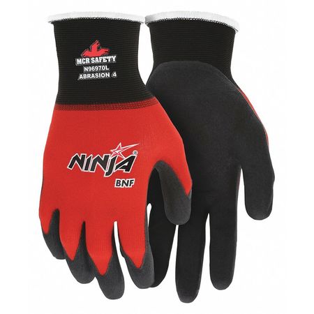 MCR SAFETY Foam Nitrile Coated Gloves, Palm Coverage, Black/Red, 2XL, PR N96970XXL