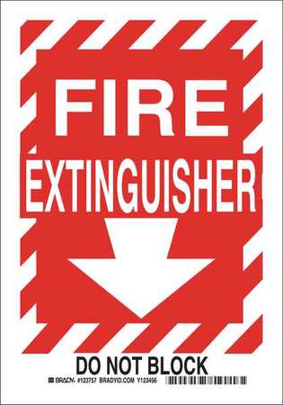 BRADY Fire Ext Sign, 14X10", Black and Wt/Red, Height: 14" 123759