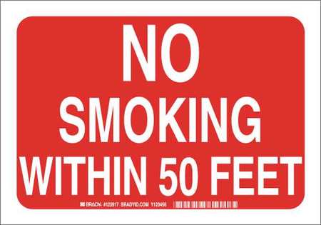 BRADY No Smoking Sign, 10" H, 14 in W, Polyester, Rectangle, English, 123920 123920