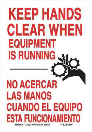 Brady Bilingual Safety Sign, 10 in Height, 7 in Width, Plastic, Rectangle, English, Spanish 124020