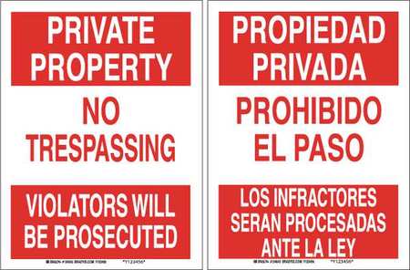 BRADY Bilingual Safety Sign, 12 in Height, 18 in Width, Plastic, Rectangle, English, Spanish 124644