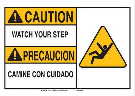 Caution Sign, 10 Height, 14 Width, Aluminum, Rectangle, English, Spanish