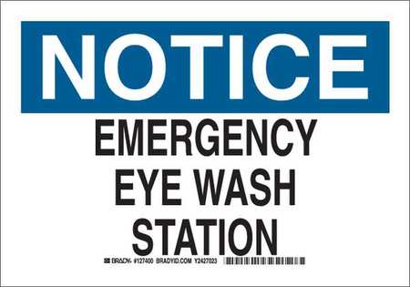 Notice, Emergency Eye Wash Station, 10 W X 7 H, Rectangle, Plastic, 127399