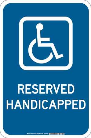 BRADY Handicap Parking Sign, 12" W, 18" H, English, Aluminum, Blue, White 127452