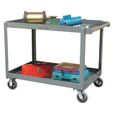 STRONG HOLD Utility Cart with Deep Lipped Metal Shelves, Steel, Flat, 2 Shelves, 2,000 lb SC2436-2