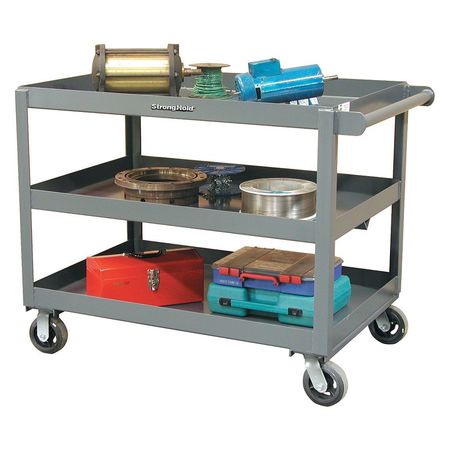 STRONG HOLD Utility Cart with Deep Lipped Metal Shelves, Steel, Flat, 3 Shelves, 2,000 lb SC2436-3