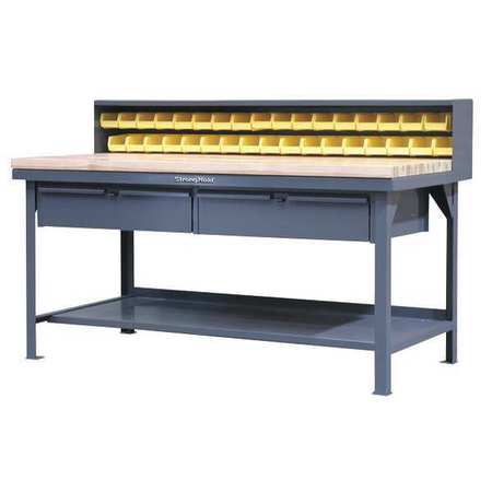 STRONG HOLD Industrial Shop Table with Maple Top and 2 Drawers, Butcher Block, 72" W, 34" Height, 10,000 lb. T7236-34B-2DB-MT