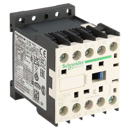 SCHNEIDER ELECTRIC Miniature IEC Magnetic Contactor, 3 Poles, 120 V AC, 6 A, Reversing: No LC1K0610G7