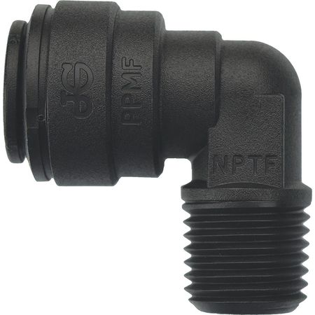 JOHN GUEST Push-to-Connect, Threaded Fixed Elbow, 3/8 in Tube Size, Polypropylene, Black, 10 PK PP481222E