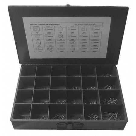 Zoro Select Screw Assortment, Steel, Zinc Plated Finish JBDL24PHPNMS