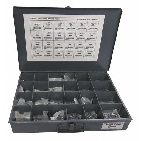 Zoro Select Nut and Screw Assortment, Low Carbon Steel, Zinc Plated Finish JBDL24RMS50A