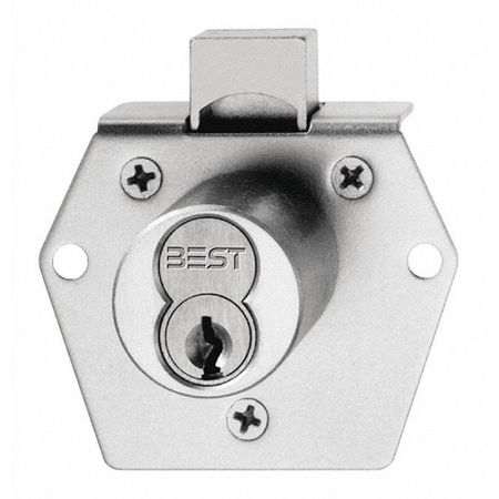 BEST Deadbolt Cabinet Lock, Satin Chrome, Mounting Hole Dia. (In.): 3/16 5L7RD2626A450