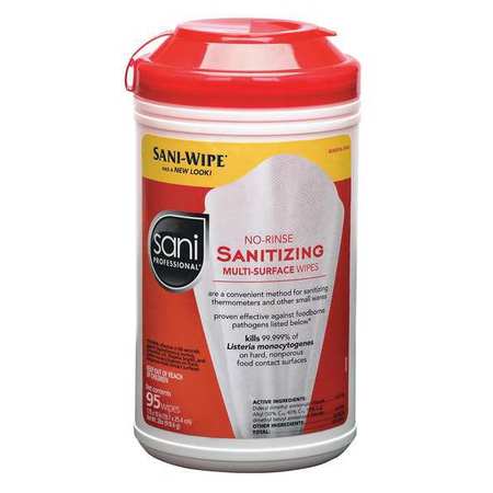 SANI PROFESSIONAL Sanitizing Wipes, White, Canister, 95 Wipes, 9 in x 7 3/4 in, Unscented P56784