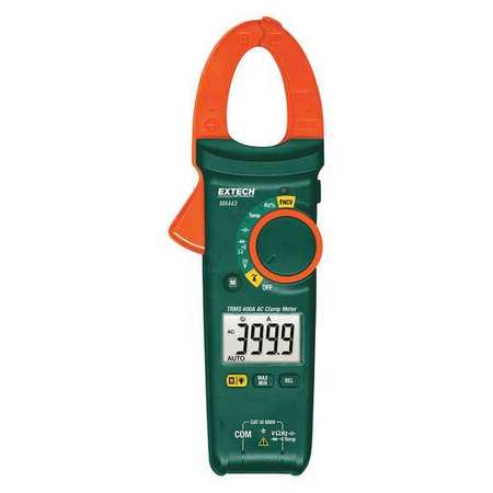 EXTECH Clamp Meter, LCD, 400 A, 1.2 in (30 mm) Jaw Capacity, CAT III 600V Safety Rating MA443