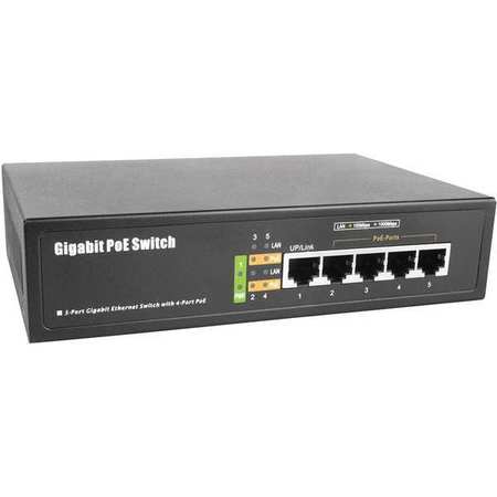 Bv Tech PoE Switch, Camera Inputs 4, 4-29/32" L POE-SW501G