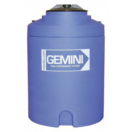 PEABODY ENGINEERING Gemini®Dual Containment® Storage Tank, Double Wall, Vertical, Cylindrical, LDPE 1.5, Blue, 15 Gal 01-28907