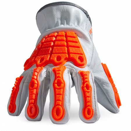HEXARMOR Leather Gloves, Orange/White Back, XS, PR 4067-XS (6)
