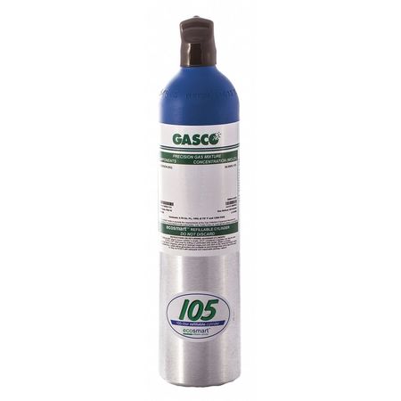 GASCO Calibration Gas, Nitrogen, Oxygen, 105 L, C-10 Connection, +/-5% Accuracy, 1,200 psi Max. Pressure 105ES-159-100