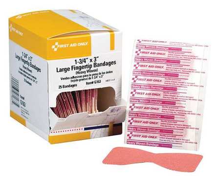 First Aid Only Fingertip Bandage, HvyWovn, 1-3/4inW, 25/Box G163