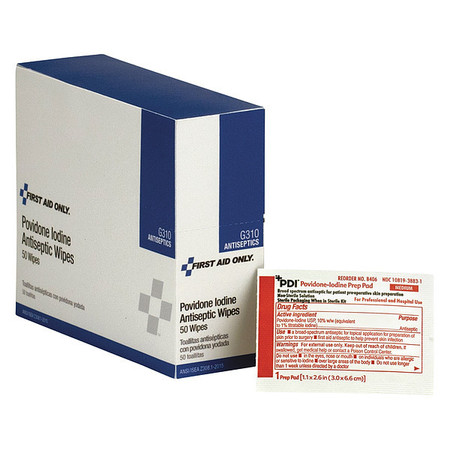 First Aid Only Povidone-Iodine Wipes, 50/Box G310