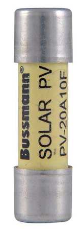 EATON BUSSMANN Solar Fuse, PV-F Series, 20A, Fast-Acting, Not Rated, Cylindrical PV-20A10F