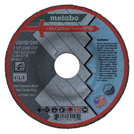 Metabo Cutting Wheel, T27, CA46U, 4.5"X0.045"X7/8" US616272000