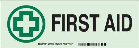 BRADY First Aid Sign, 5" Height, 14" Width, Plastic, Rectangle, English 85478