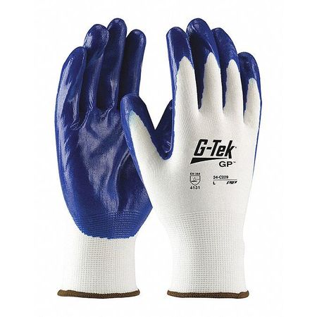 PIP Nitrile Coated Gloves, Palm Coverage, Blue/White, L, 12PK 34-C229/L