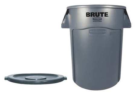 RUBBERMAID COMMERCIAL 44 gal Round Trash Can, Gray, 24" Dia, Snap-On, Plastic FG264360GRAY,FG264560GRAY