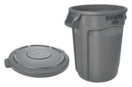 RUBBERMAID COMMERCIAL 32 gal Round Trash Can, Gray, 22" Dia, Open Top, Polyethylene FG263200GRAY,FG263100GRAY