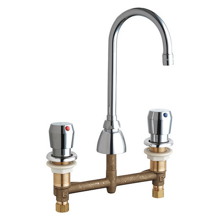 CHICAGO FAUCET Manual, 8" Mount, Commercial 3 Hole Gooseneck Bathroom Faucet 786-E3-665ABCP