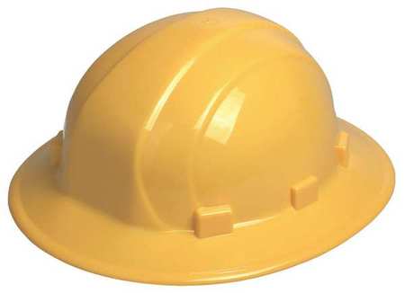 Erb Safety Full Brim Hard Hat, Type 1, Class E, Ratchet (6-Point), Yellow 19912
