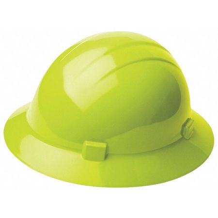 Erb Safety Full Brim Hard Hat, Type 1, Class E, Pinlock (4-Point), Hi-Vis Lime 19200