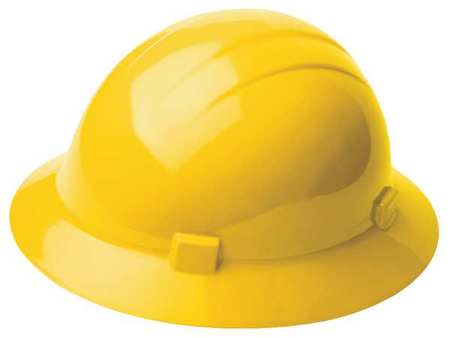 Erb Safety Full Brim Hard Hat, Type 1, Class E, Ratchet (4-Point), Yellow 19222