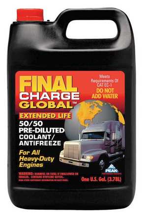 Peak Antifreeze Coolant, Bottle, 1 gal, Ready to Use, Pre-Diluted 50/50, OAT, Ethylene Glycol, Red FXAB53