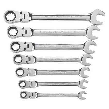 GEARWRENCH 7 Piece 72-Tooth 12 Point Flex Head Ratcheting Combination SAE Wrench Set 9700