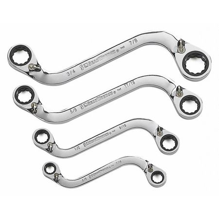 GEARWRENCH 4 Piece 72-Tooth 12 Point Reversible S-Shape Double Box Ratcheting SAE Wrench Set 85399