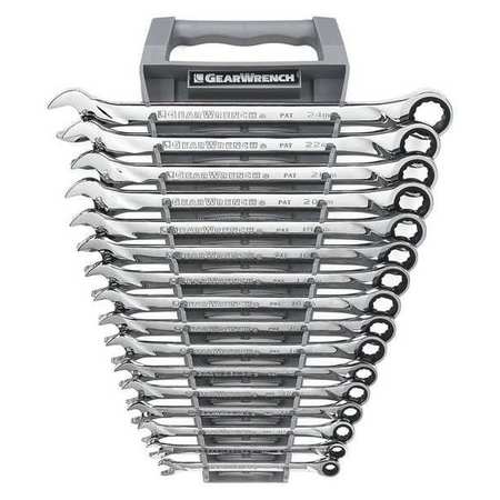 GEARWRENCH 16 Piece 72-Tooth 12 Point XL Ratcheting Combination Metric Wrench Set 85099