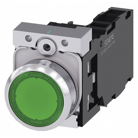 SIEMENS Illuminated Push Button, Green, 22mm, LED 3SU1153-0AB40-1FA0