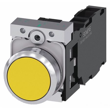 SIEMENS Push Button, 22mm, Yellow, Metal Bezel 3SU1150-0AB30-1FA0