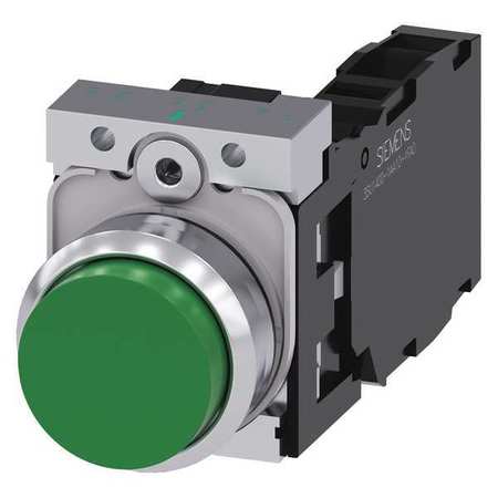 SIEMENS Push Button, 22mm, Green, Metal Bezel 3SU1150-0BB40-1FA0