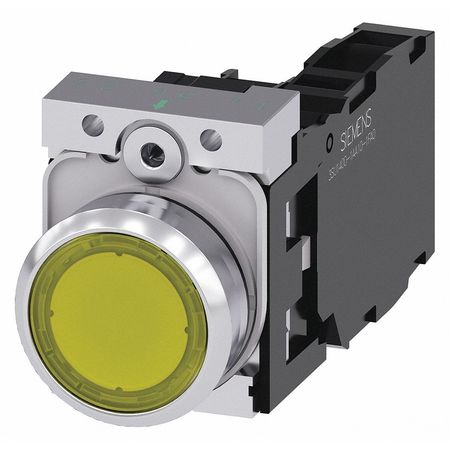 SIEMENS Illuminated Push Button, Yellow, 22mm, LED 3SU1153-0AB30-1FA0