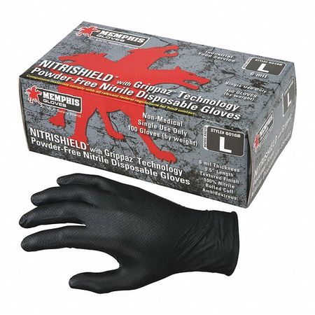 MCR SAFETY Disposable Gloves, Nitrile, Powder Free Black, 100 PK 6016BXL