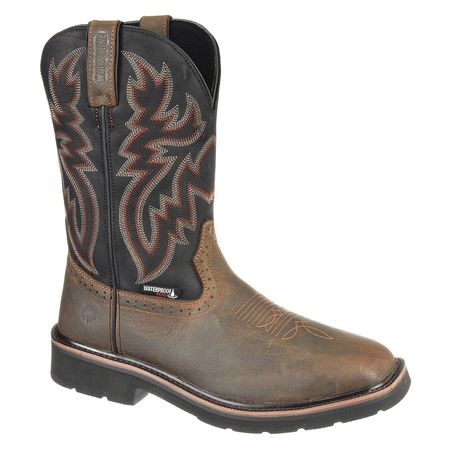 WOLVERINE Size 9-1/2 Men's Western Boot Steel Work Boot, Black/Brown W10765