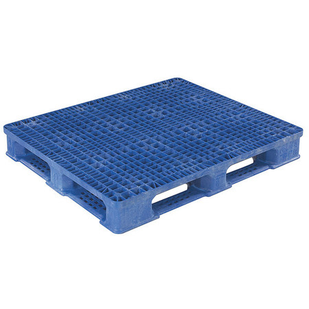 ZORO SELECT High Density Polyethylene Pallet, 48 in L, 40 in W, 6 3/4 in H 40X48 MD PE RACKO PE LPD BLUE (WITH LIP)