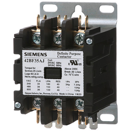 Siemens DefinitePurposeContactor, 24VAC, 3P, 30A 42BF35AJ