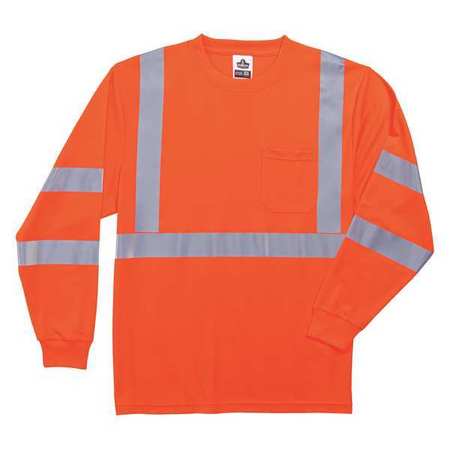GLOWEAR BY ERGODYNE Long Sleeve T-Shirt, Orange, Class 3, 2XL 8391