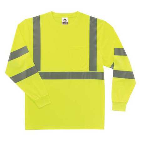 GLOWEAR BY ERGODYNE Long Sleeve T-Shirt, Lime, Class 3, XL 8391