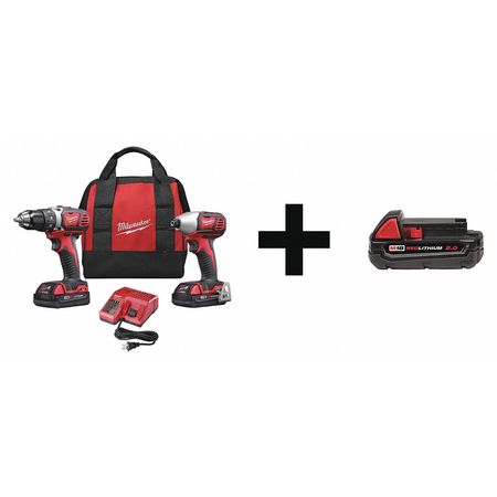 Milwaukee Tool Cordless Combo Kit, 18.0 V, 2 Tools, 3 Batt 2691-22, 48-11-1820